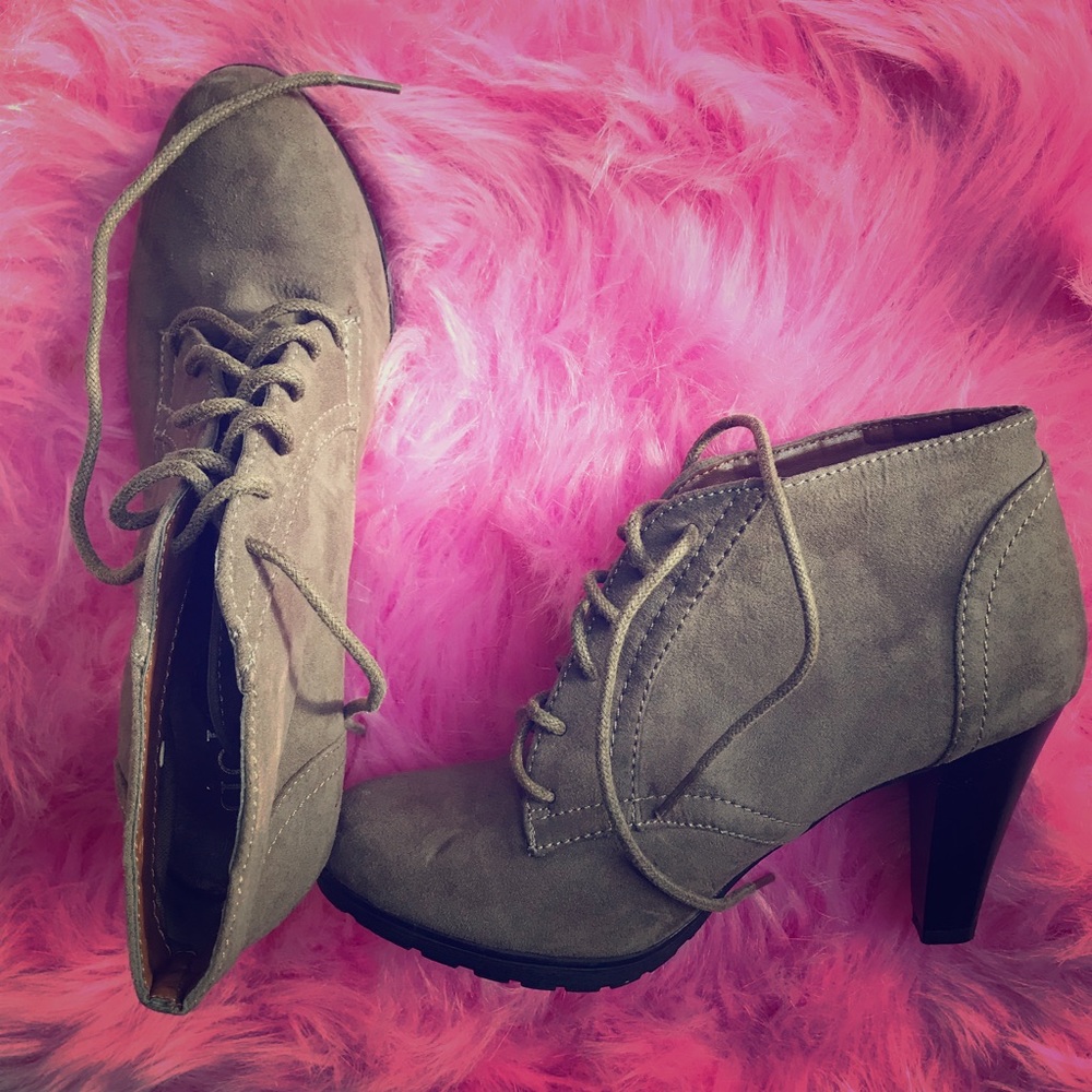 Tan suede boots.